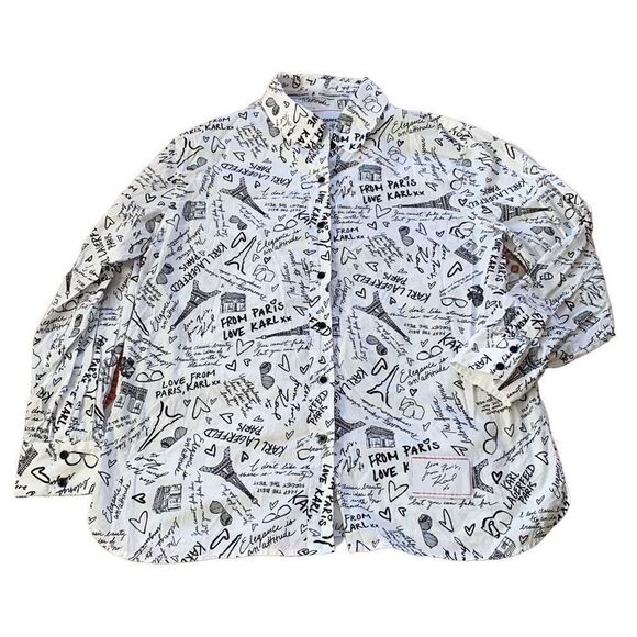 Karl Lagerfeld Paris NWOT Limited Edition Cotton Shirt Conversation Print M - Picture 3 of 10